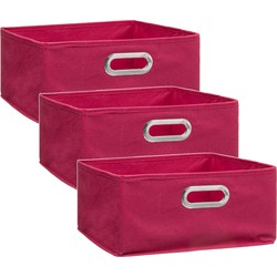 Set van 3x stuks opbergmand/kastmand 14 liter framboos roze linnen 31 x 31 x 15 cm - Opbergmanden