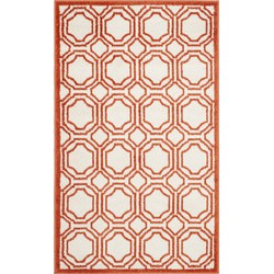 Safavieh Geometric Indoor/Outdoor Woven Area Rug, Amherst Collection, AMT411, in Ivory & Orange, 91 X 152 cm