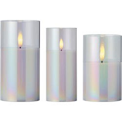 Lumineo luxe LED kaarsen - in glas - 3x - transparant parelmoer - LED kaarsen