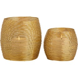 SVJ Windlichten Rond - 15 x 15 x 18 cm - Metaal - Goud - Set van 2