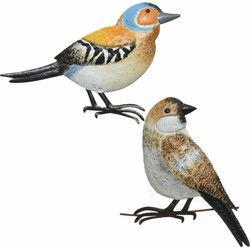 Decoratie vogels - 2x - metaal - vink en mus - 38 x 24 x 2,5 cm - Tuinbeelden
