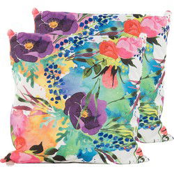 Anna's Collection Sierkussen voor binnen en buiten - 2x - watercolor bloemen - paars - 45 x 45 cm - tuinkussen - Sierkussens