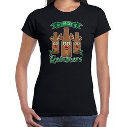 Bellatio Decorations fout kersttrui t-shirt dames - Rudolf Reinbeers - zwart - rendier/bier L - kerst t-shirts