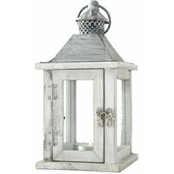 Houten Lantaarn - windlicht kaarsenhouders - wit - 13 x 25 cm - Windlichten