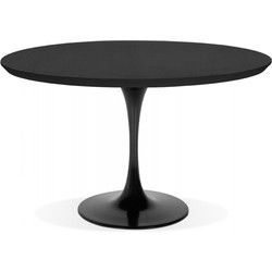 Ronde eettafel 'BRIK' in zwart hout en centrale zwarte metalen poot - Ø140 cm