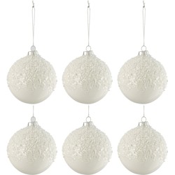 J-line - Doos Van 6 Kerstballen Suiker Glas Blinkend Wit Small - 9x9x10cm