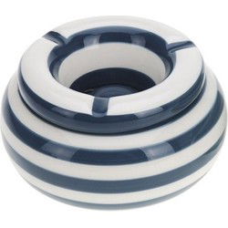 Stormasbak - Donkerblauw met wit - gestreept - keramiek - 11 x 6 cm - Asbakken