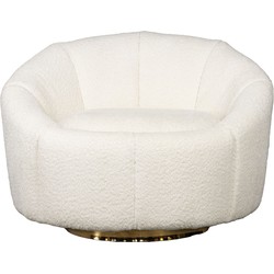 Fauteuil Bouclé Wit - Zithoogte 42cm - Gouden Onderstel