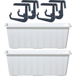 2x Witte balkon reling bakken/bloempotten 6,5 liter - Plantenbakken