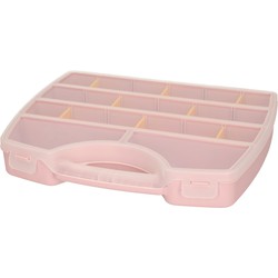 Plasticforte opbergkoffertje/opbergdoos/sorteerbox - 13-vaks - kunststof - lichtroze - 25 x 21 x 4 cm - Opbergbox
