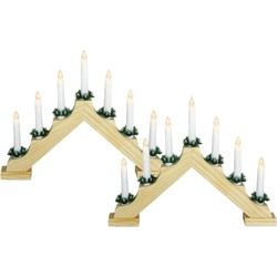 Set van 2x stuks kaarsenbrug van hout met LED verlichting 39,5 x 5 x 31 cm - kerstverlichting figuur