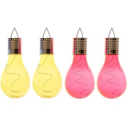 4x Buitenlampen/tuinlampen lampbolletjes/peertjes 14 cm geel/rood - Buitenverlichting