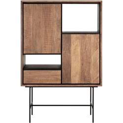 DTP Home Bookcase Metropole low, 2 doors, 1 drawer, 2 open racks,150x100x40 cm, recycled teakwood
