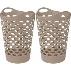 5Five Flexibele wasmand/opbergmand - 2x - rond - beige - 60 liter - D41 x H66 cm - Wasmanden
