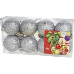 Gerim Mini kerstballen - 8x st - zilver - glitter - 3 cm - kunststof - Kerstbal