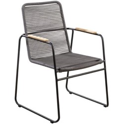 Wasabi stackable dining chair alu black/rope dark grey - Yoi