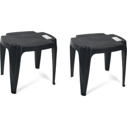 Set van 2x stuks kunststof tuin bijzettafeltjes/voetenbankjes zwart - Bijzettafels