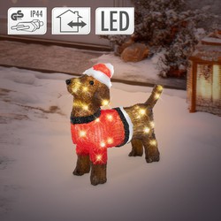 Lichtgevende teckel in kerstoutfit - LED kerstdecoratie, IP44 voor binnen en buiten 34 cm hoog