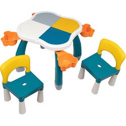 Decopatent® - Kindertafel met 2 Stoeltjes - Speeltafel met bouwplaat en vlakke kant - Geschikt voor Lego® & Duplo® Bouwstenen