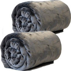 Enzo Fleece dekens/plaids 2 stuks 130 x 180 cm - donker grijs - Plaids