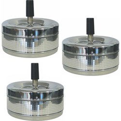 3x Terrasasbakken/tafelasbakken verchroomd met draaimechanisme 11 cm - Asbakken
