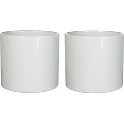 Mica Decorations Bloempot - 2x - wit - glans - keramiek - 32 x 31 cm - Plantenpotten