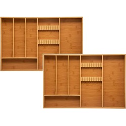 Set van 2x stuks bestekbakken/keuken organizers 6-vaks bamboe 38 x 58 cm - Bestekbakken