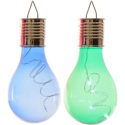 2x Buitenlampen/tuinlampen lampbolletjes/peertjes 14 cm blauw/groen - Buitenverlichting