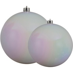 Grote kerstballen 2x stuks parelmoer wit 14 en 20 cm kunststof - Kerstbal