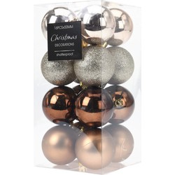 Christmas Decoration Kerstballen - 16x st - bruin/champagne - D5 cm - kunststof - Kerstbal