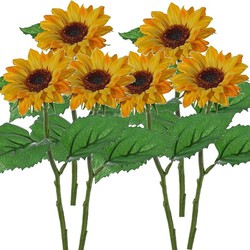 6x Gele kunst zonnebloem kunstbloemen 35 cm decoratie - Kunstbloemen