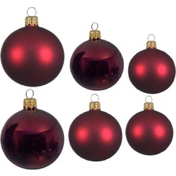 Glazen kerstballen pakket donkerrood glans/mat 16x stuks diverse maten - Kerstbal