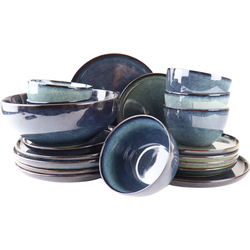 OTIX Serviesset - 19-delig - Bordenset - Saladeschaal - Ontbijtborden - Dinerborden - Soepkommen - 6 Persoons - Blauw - EBONY