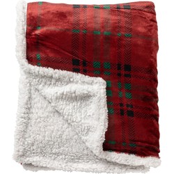 Geen merk CARLTON - Plaid 150x200 cm - fleece deken met sherpa en ruitmotief - Biking Red - rood - Dutch Decor kerst collectie