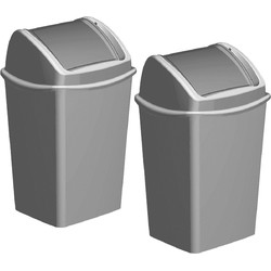 Hega Hogar Vuilnisbak - 2x - deksel - grijs - 9L - 24 x 21 x 38 cm - Prullenbakken
