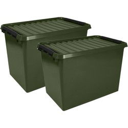 Opslagbox - 2x - groen - deksel - kunststof - 72 liter - 60x40x34cm - Opbergbox