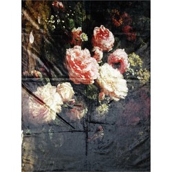 Clayre & Eef Plaid  130x170 cm Zwart Roze Polyester Rechthoek Bloemen Deken