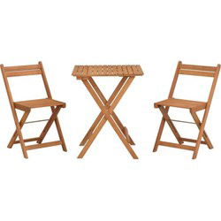 FSC Acacia houten set - samengesteld uit een vierkante tafel en 2 opvouwbare stoelen.