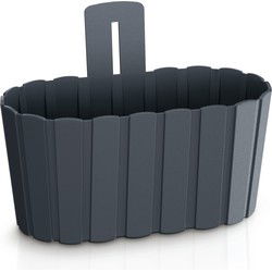 Prosperplast Muur plantenpot houtlook - 27 x 15 cm - antraciet - Plantenpotten