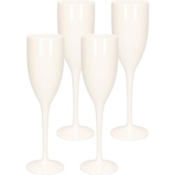 6x stuks onbreekbaar champagne/prosecco flute glas wit kunststof 15 cl/150 ml - Champagneglazen