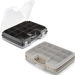 Forte Plastics - 2x Opberg vakjes doos/Sorteerbox - 21-vaks kunststof - 28 x 21 x 6 cm - zwart/taupe - Opbergbox