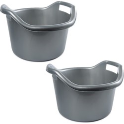 2x Emmer afwasteil met handvatten 6 liter zilver 29 x 19 cm schoonmaakartikelen - Emmers