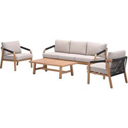 Monti loungeset - 4-dlg - light teaklook - rope lava zwart - gobi sand