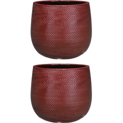 Set van 3x stuks bloempotten bordeaux rood ribbels keramiek voor kamerplant H19 x D21 cm - Plantenpotten