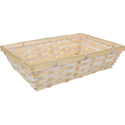 Broodmand rechthoekig - gevlochten bamboe hout - 34 x 24 x 8 cm - naturel/blank - broodmand