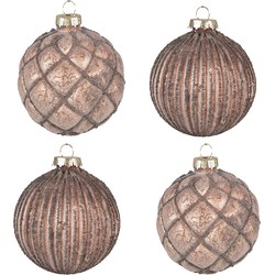 Clayre & Eef Kerstbal Set van 4  Ø 8 cm Bruin Glas Kerstdecoratie