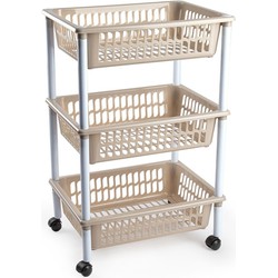 Opberg organiser trolleys/roltafels met 3 manden 62 cm in het taupe - Opberg trolley