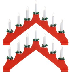 Set van 2x rode kaarsenbruggen met 7 lampjes 41 x 30 cm - kerstverlichting figuur