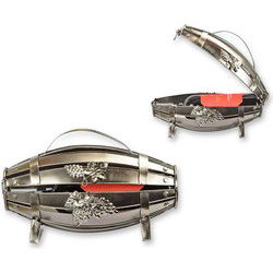 A TIN BOTTLE HOLDER "BARREL"