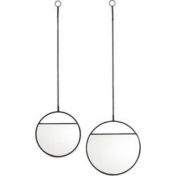 Mirror - Round Wall Mirrors - Metal - Black-S2- 25x90&30x100